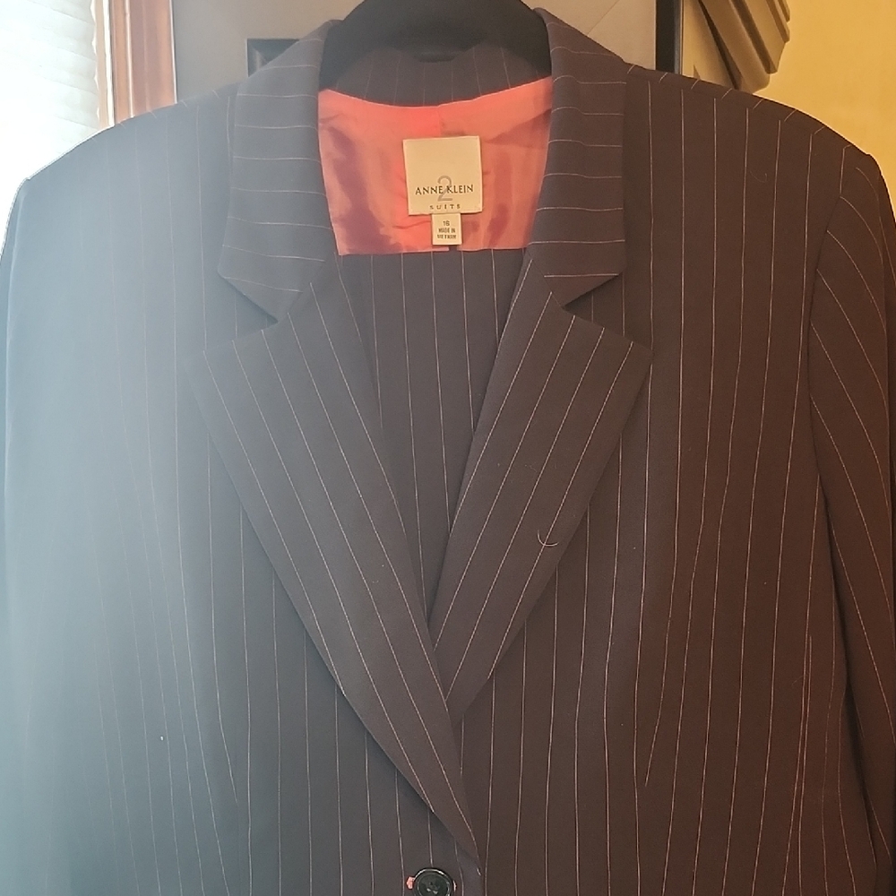 Anne Klein Women's Striped Suit- Black With Red Stripes